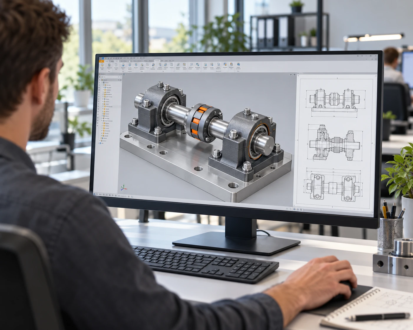 Ingenieur am CAD-Arbeitsplatz bei der praktischen Anwendung