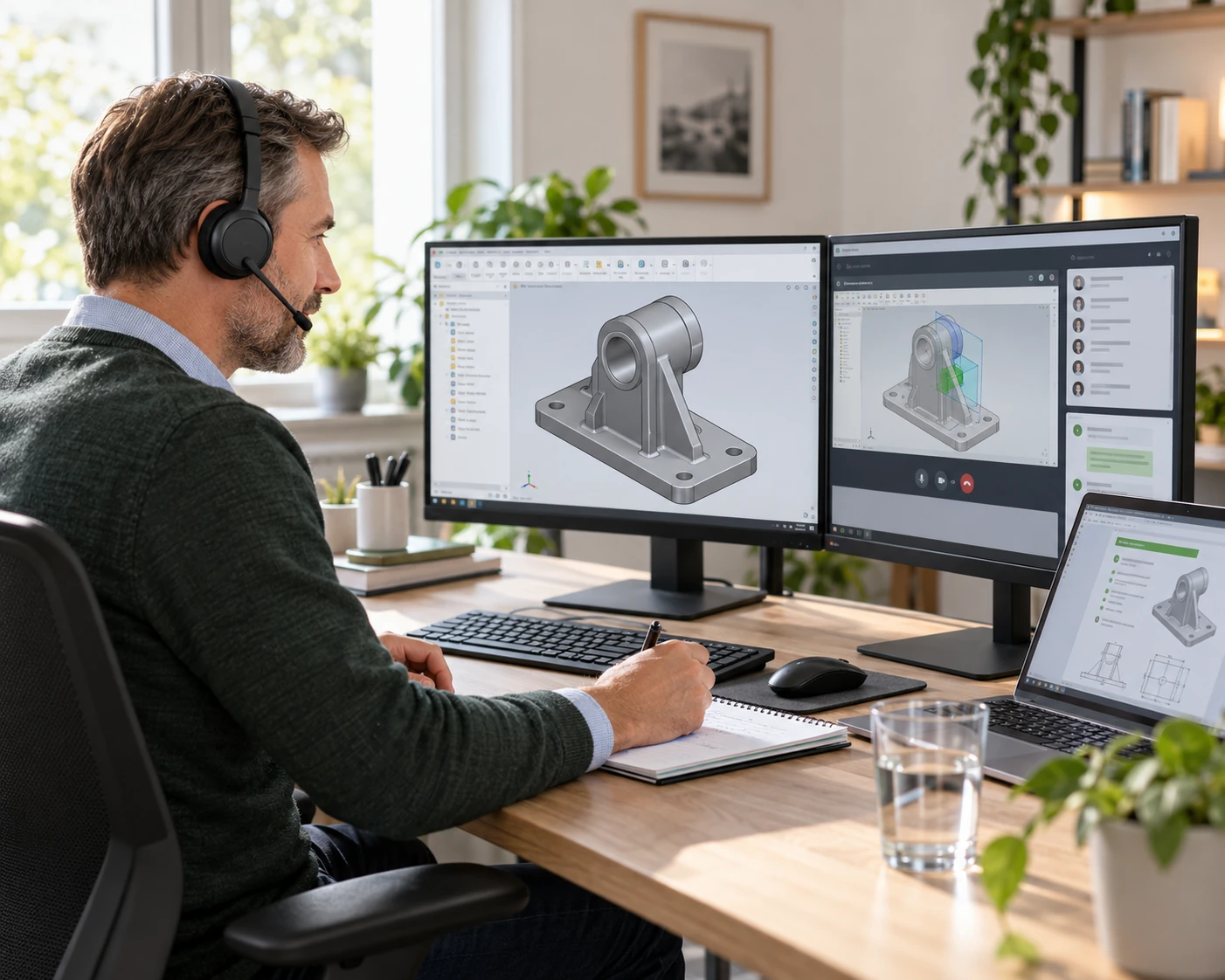 Technische Fachkraft bei einer Online-CAD-Weiterbildung im Homeoffice